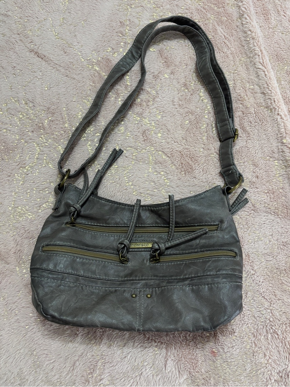 Stone & Co Gray Multi Pocket Crossbody Shoulder Bag Adjustable Strap